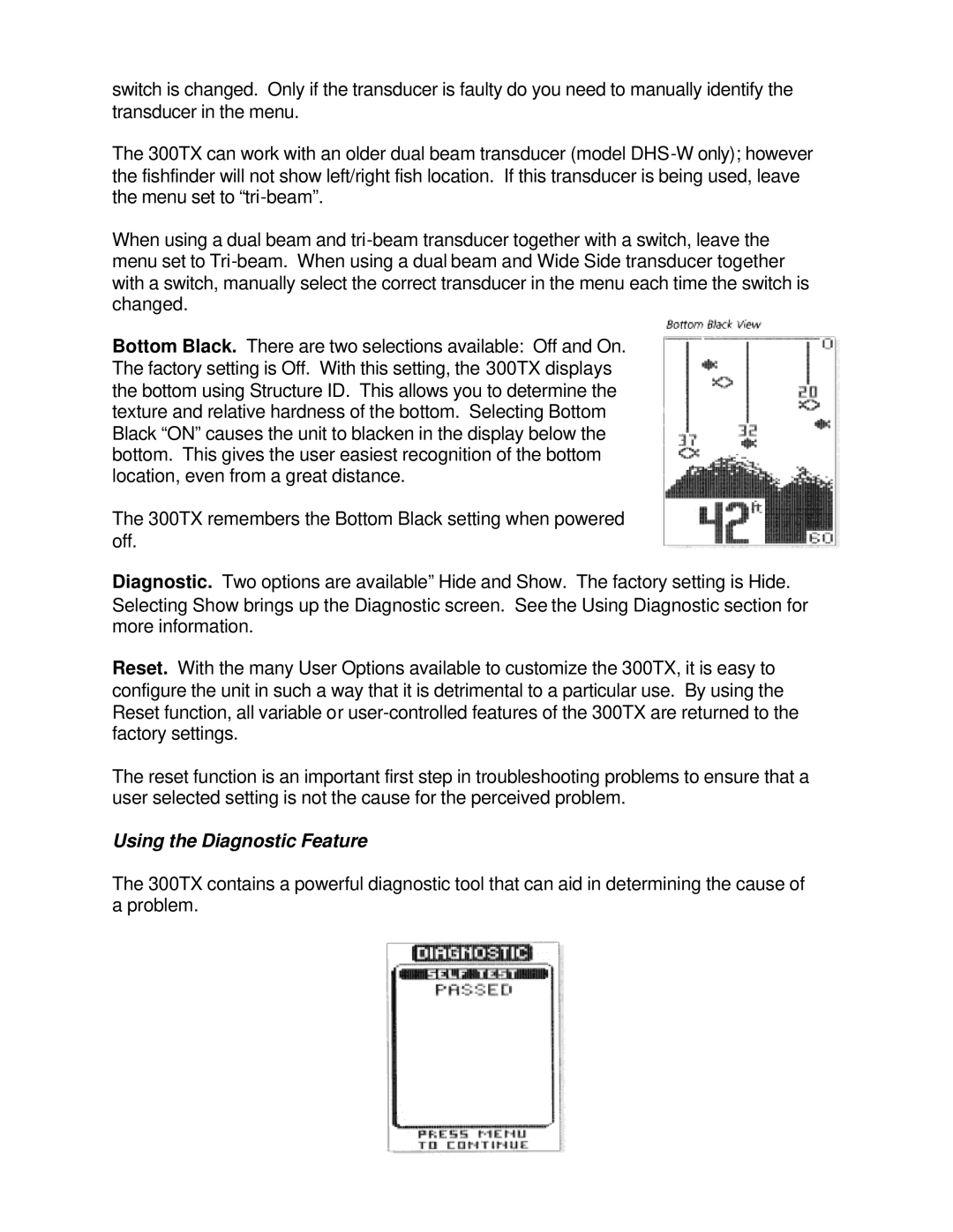 Humminbird 300TX manual Using the Diagnostic Feature 