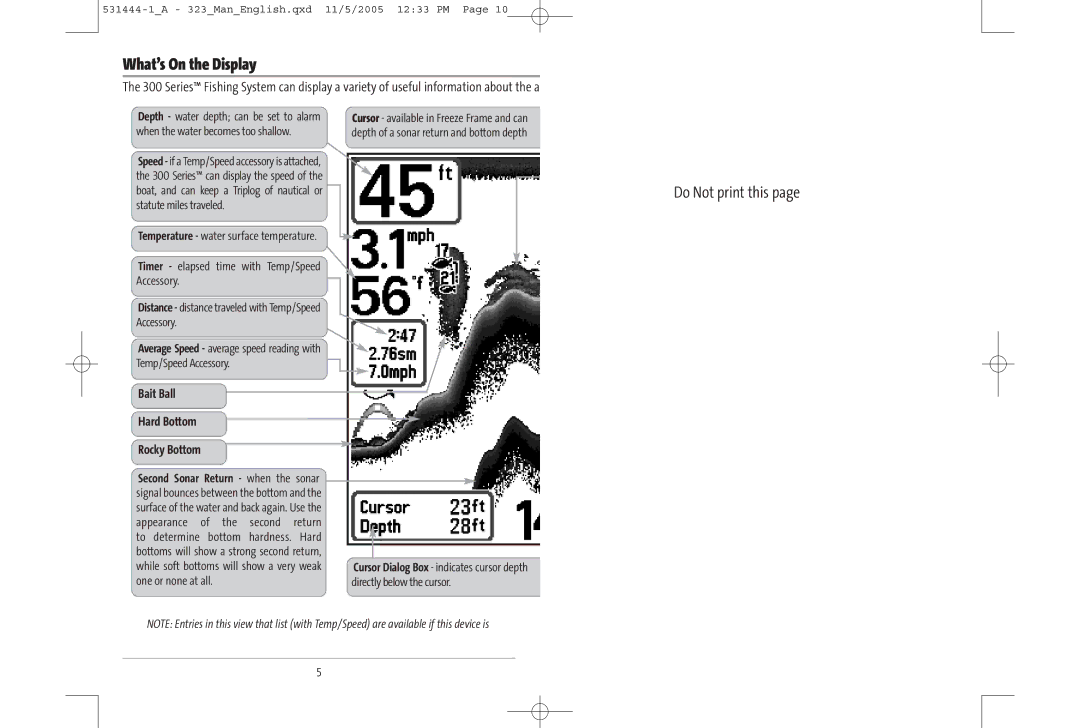 Humminbird 323 manual What’s On the Display, Bait Ball Hard Bottom Rocky Bottom, Soft Bottom RTS Real Time Sonar Window 