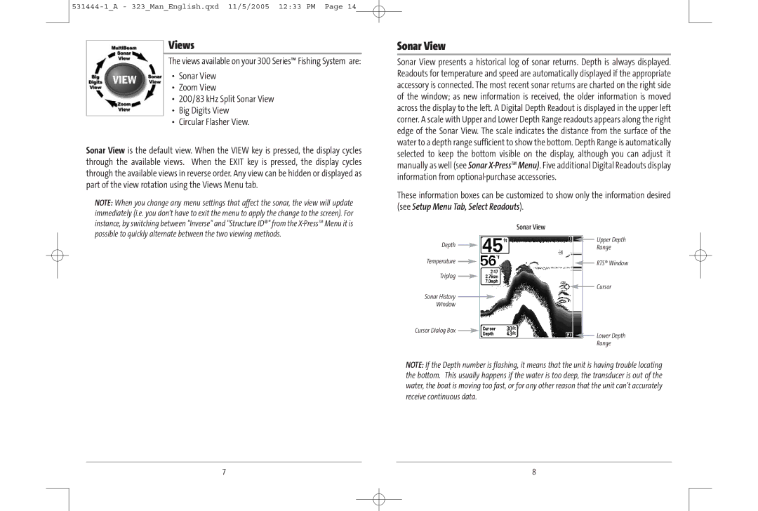 Humminbird 531444-1_A, 323, 300 series manual Views, Sonar View 