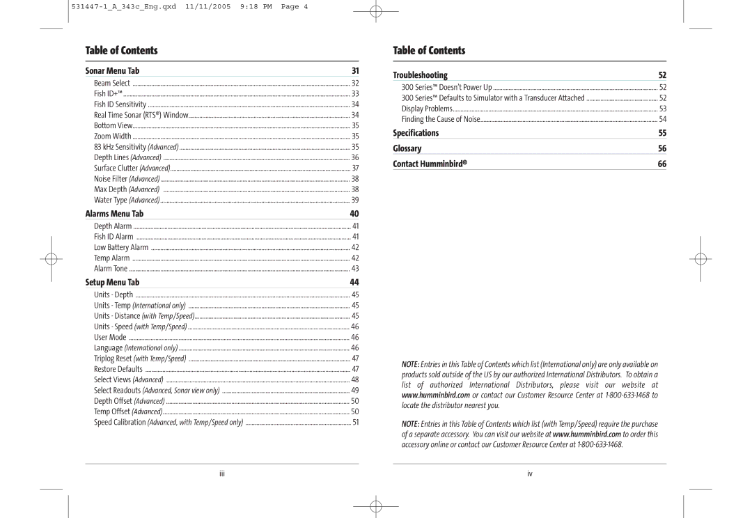 Humminbird 343c manual Sonar Menu Tab, Alarms Menu Tab, Setup Menu Tab, Troubleshooting 