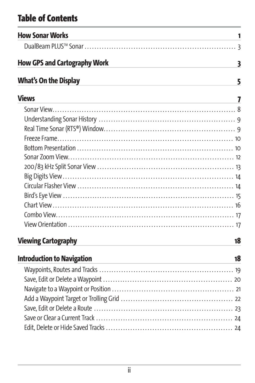 Humminbird 363 manual Table of Contents 