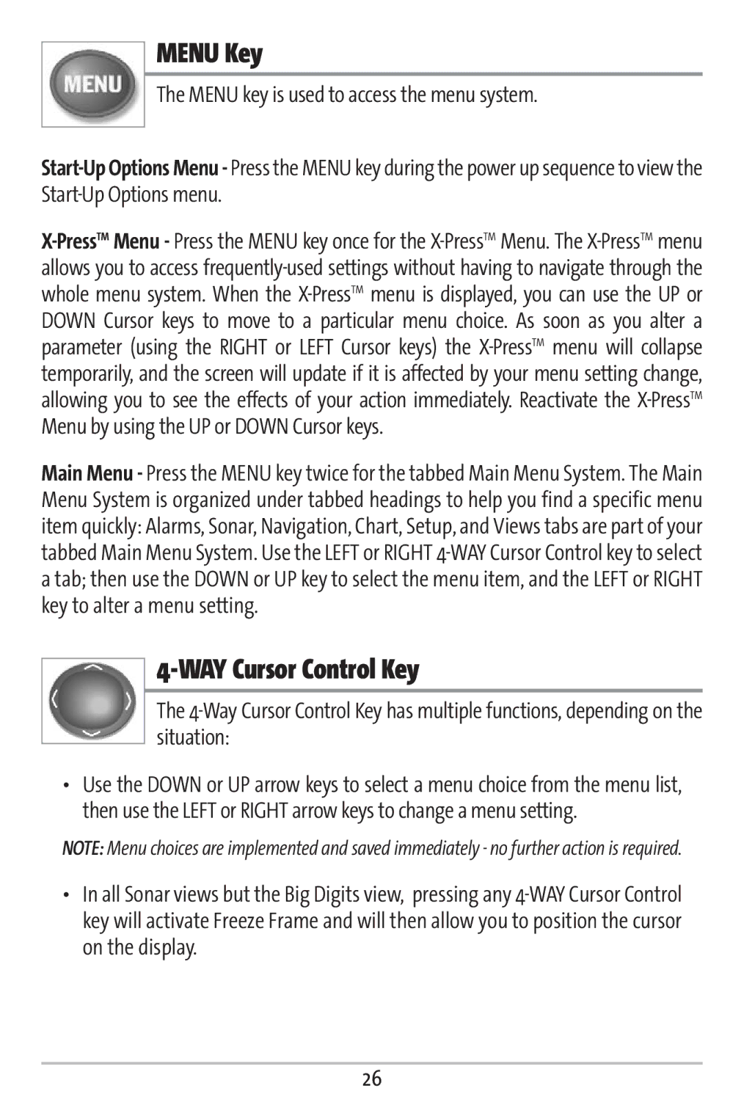 Humminbird 363 manual Menu Key, WAY Cursor Control Key 