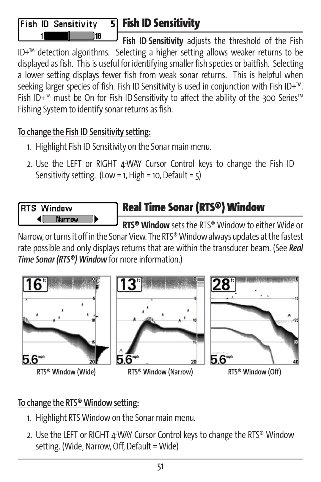 Humminbird 363 manual To change the Fish ID Sensitivity setting, Highlight Fish ID Sensitivity on the Sonar main menu 