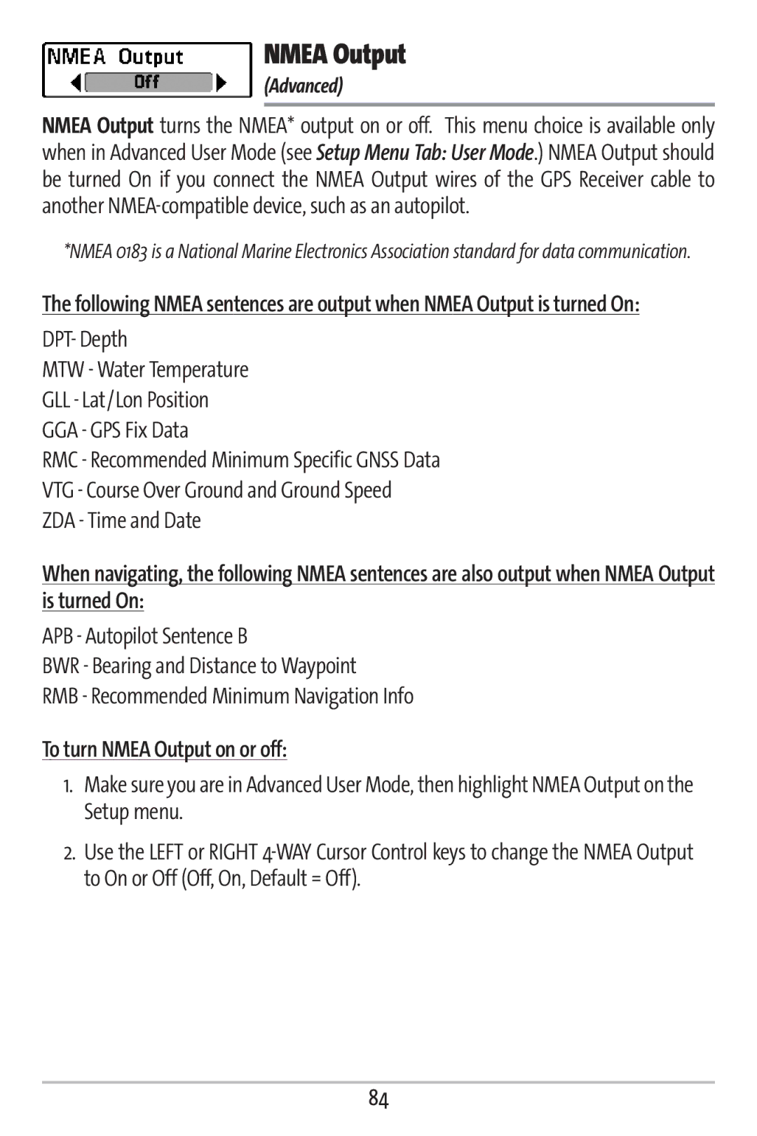 Humminbird 363 manual To turn Nmea Output on or off 