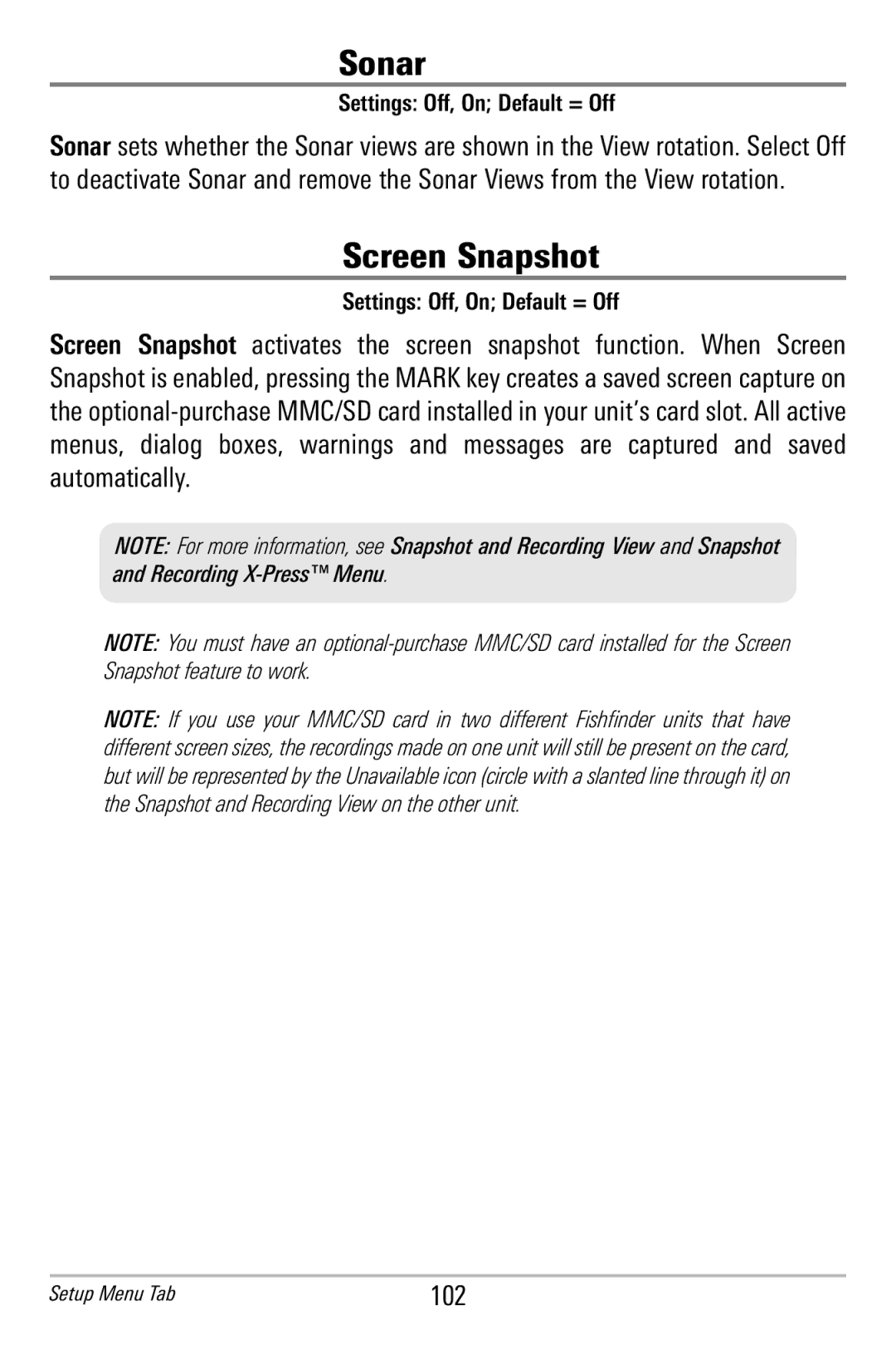 Humminbird 365i manual Sonar, Screen Snapshot 