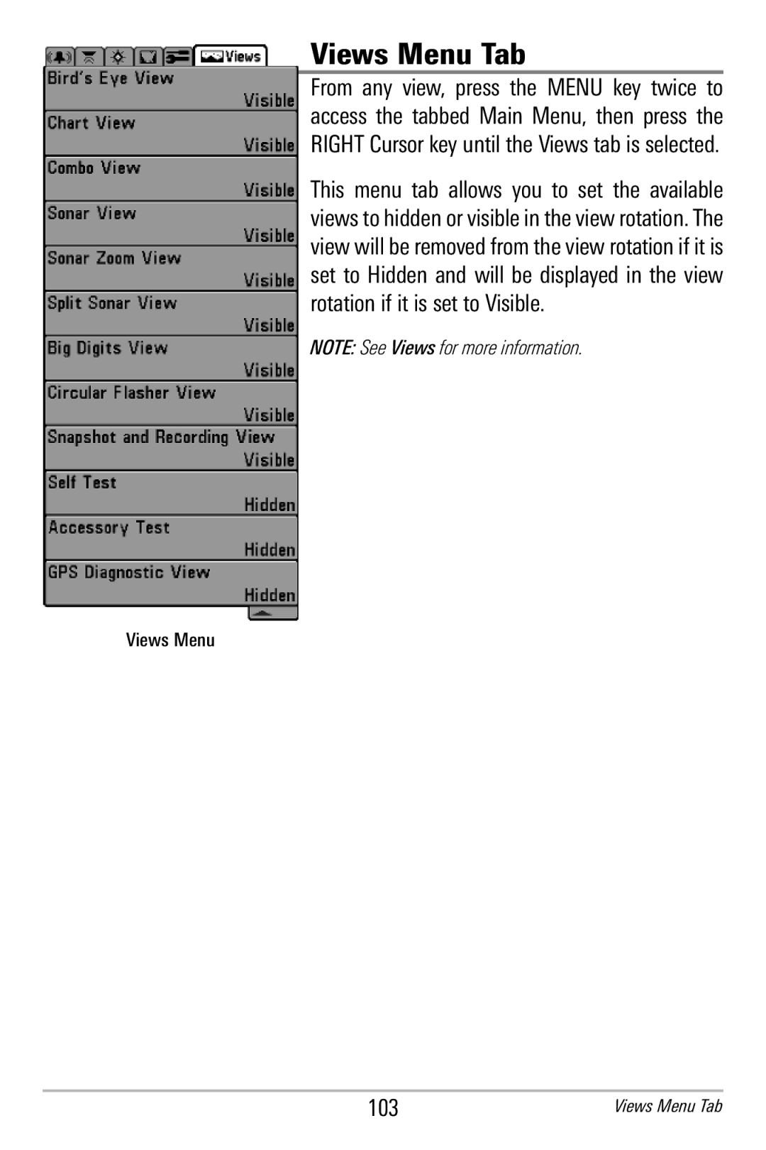 Humminbird 365i manual Views Menu Tab 