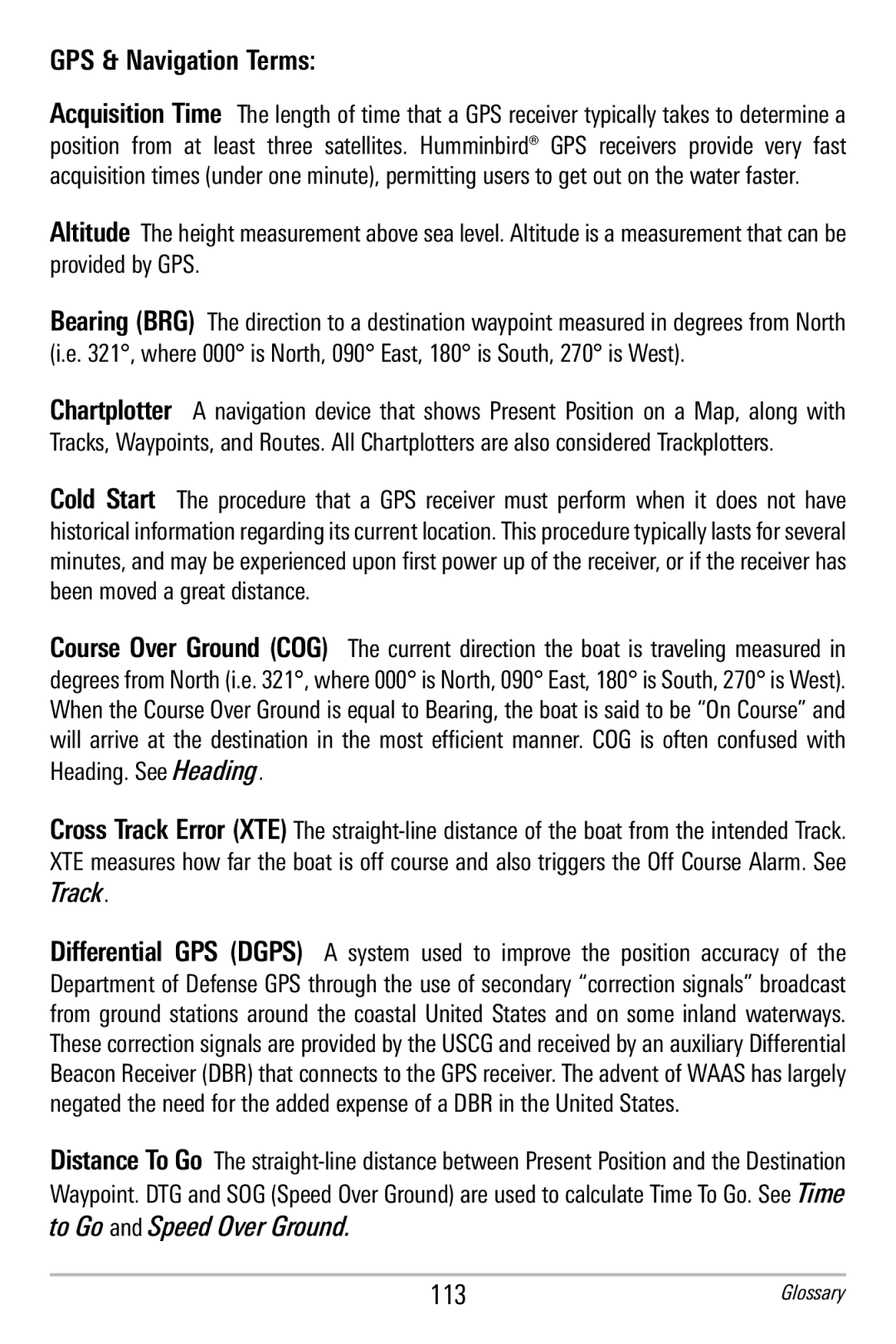 Humminbird 365i manual GPS & Navigation Terms 