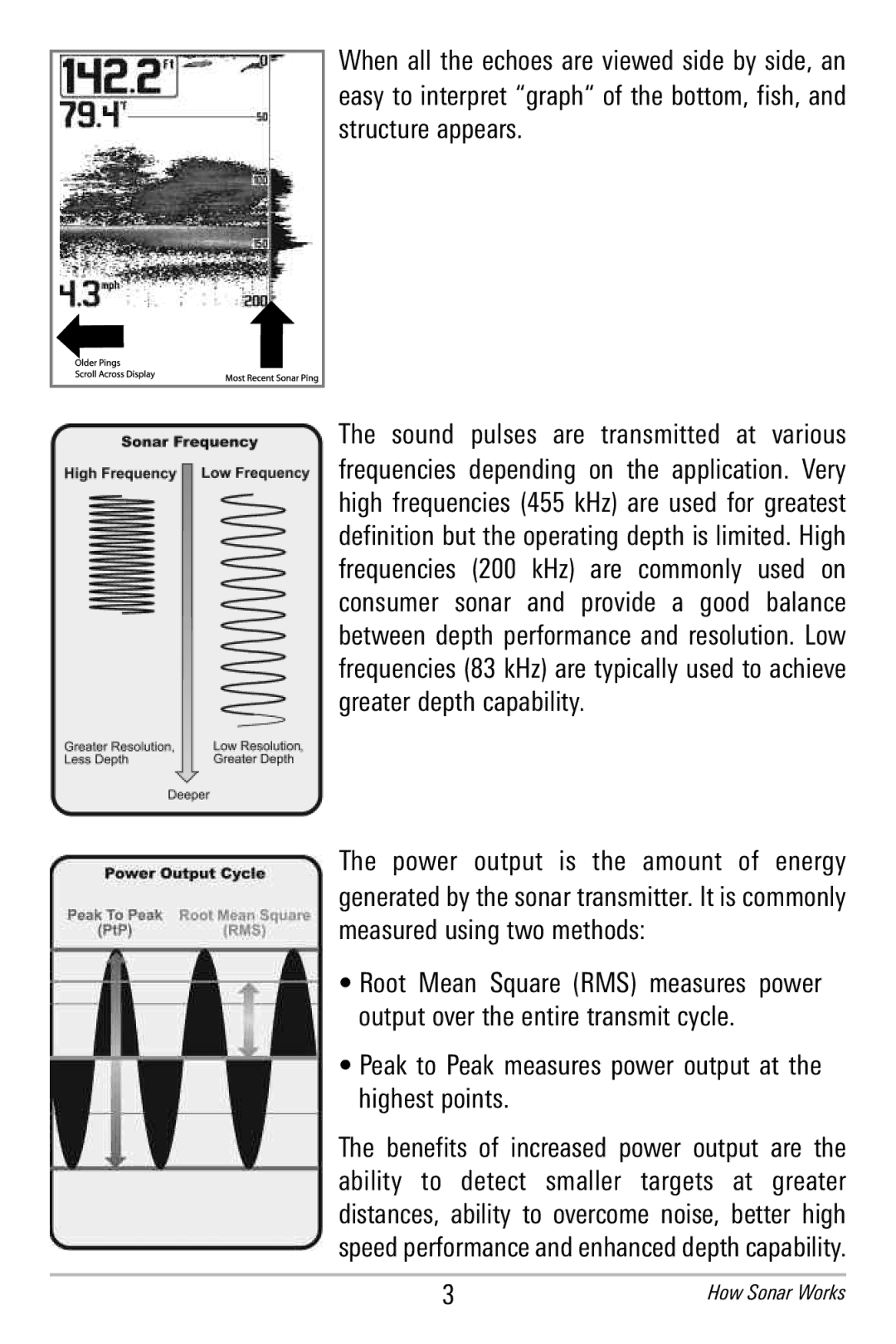 Humminbird 365i manual Peak to Peak measures power output at the highest points 