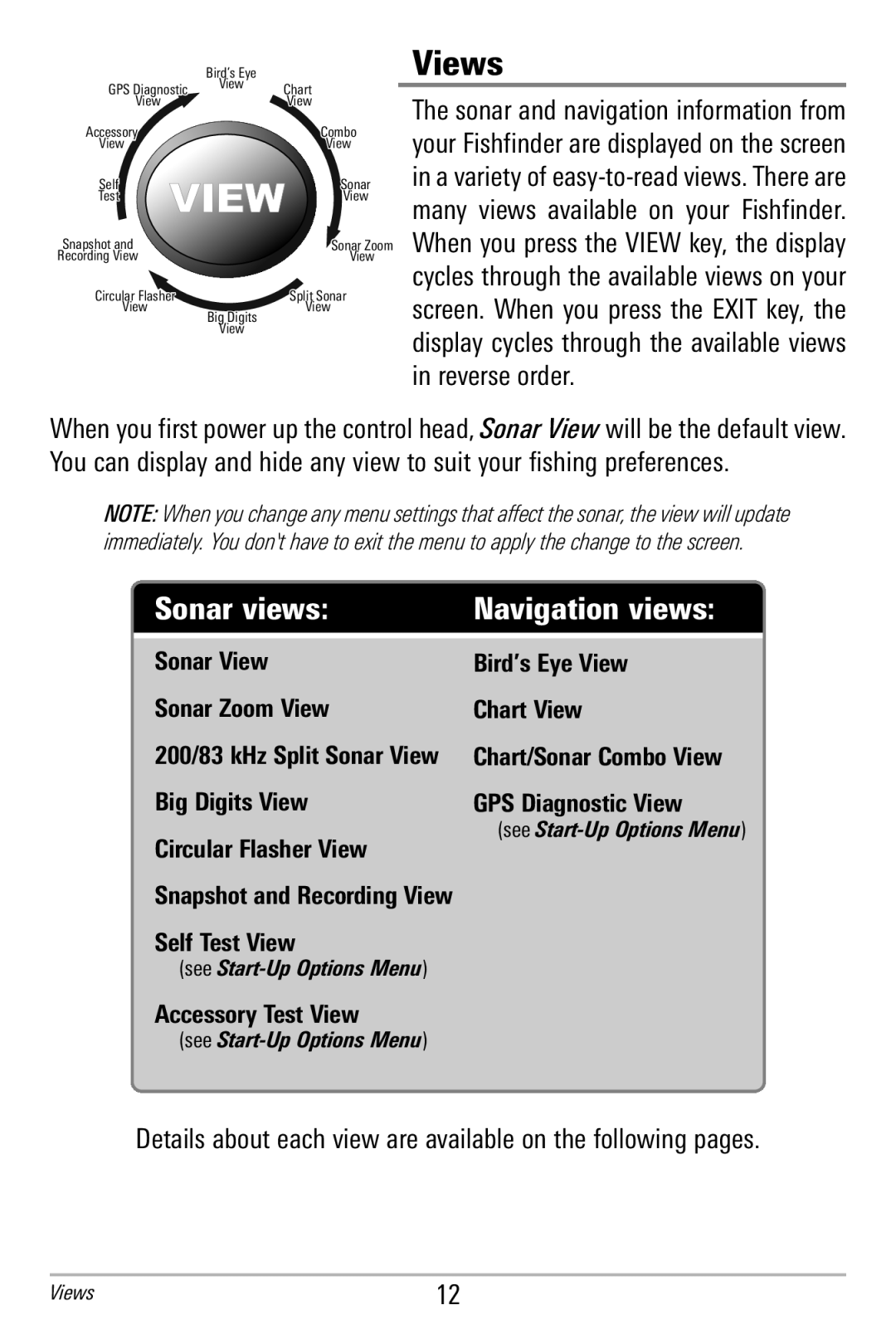 Humminbird 365i manual Views, Sonar views 