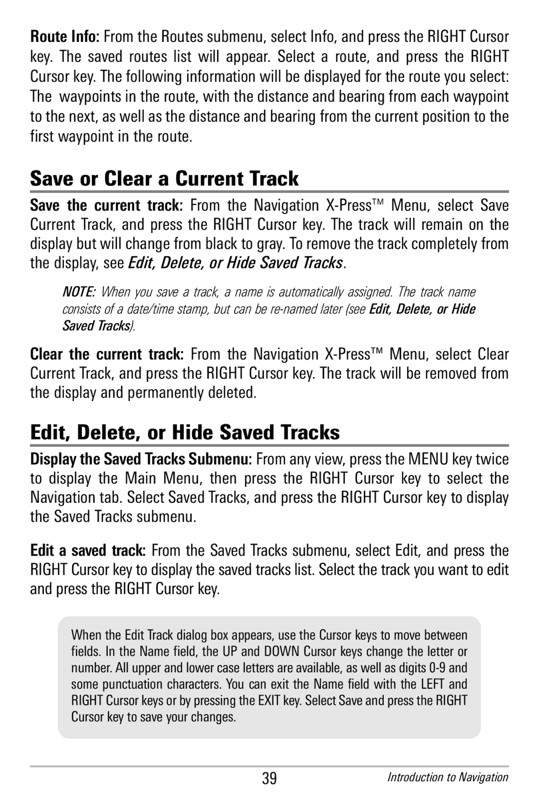 Humminbird 365i manual Save or Clear a Current Track, Edit, Delete, or Hide Saved Tracks 