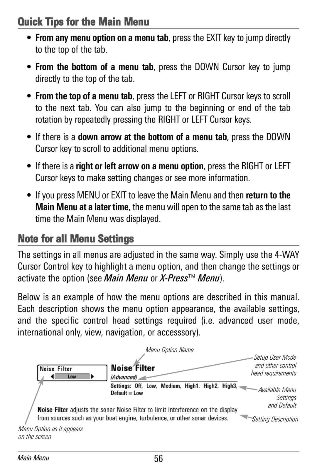 Humminbird 365i manual Quick Tips for the Main Menu 