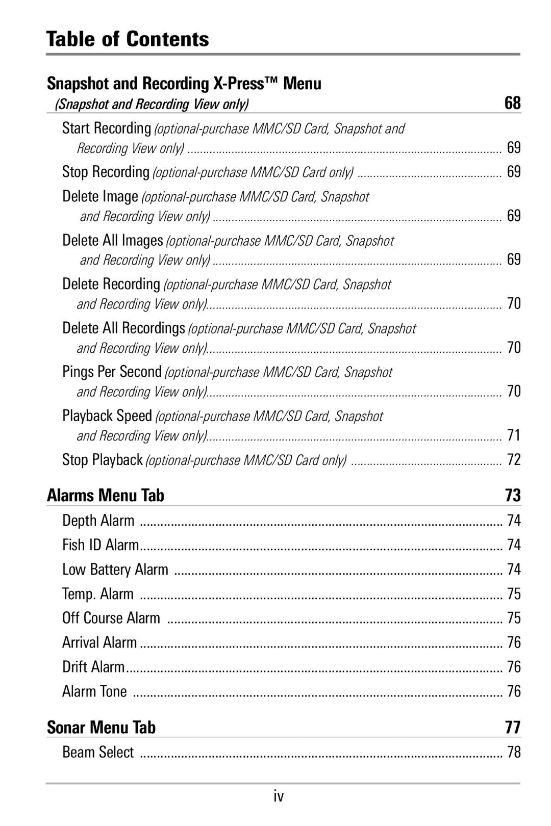 Humminbird 365i manual Sonar Menu Tab 