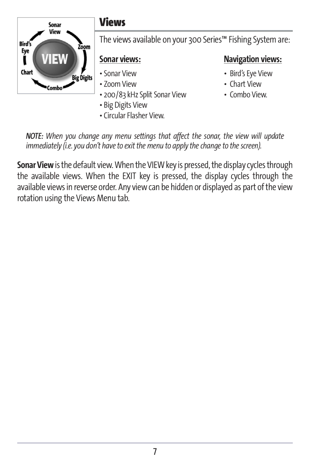 Humminbird 383c manual Views, Sonar views 