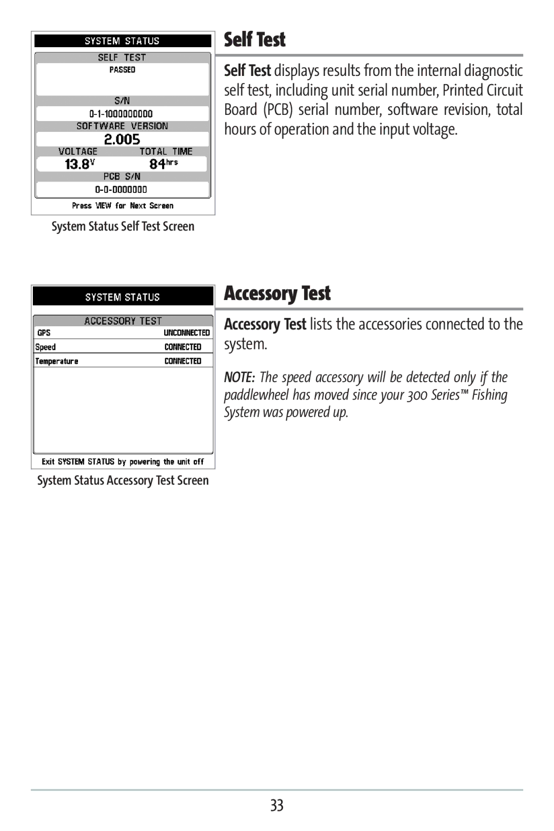 Humminbird 383c manual Self Test, Accessory Test 