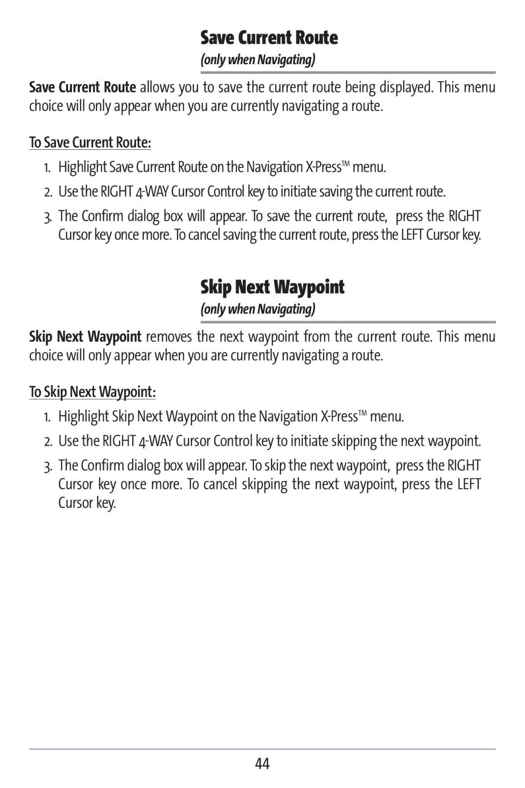 Humminbird 383c manual To Save Current Route, To Skip Next Waypoint 