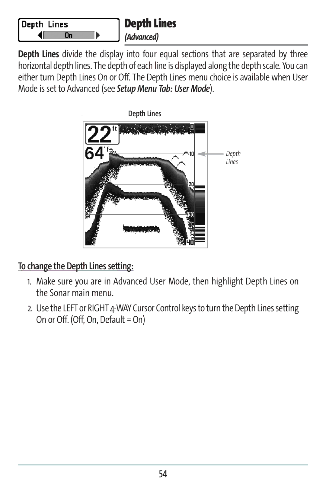 Humminbird 383c manual To change the Depth Lines setting 