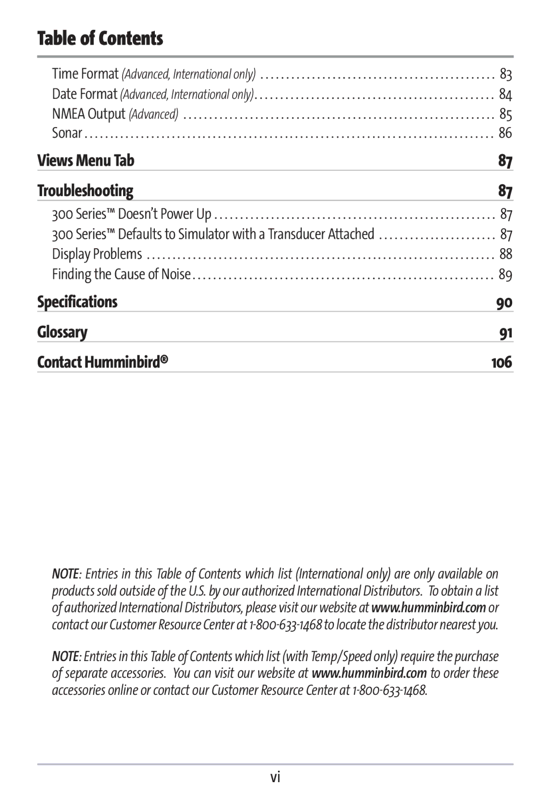 Humminbird 383c manual Specifications Glossary Contact Humminbird 106 