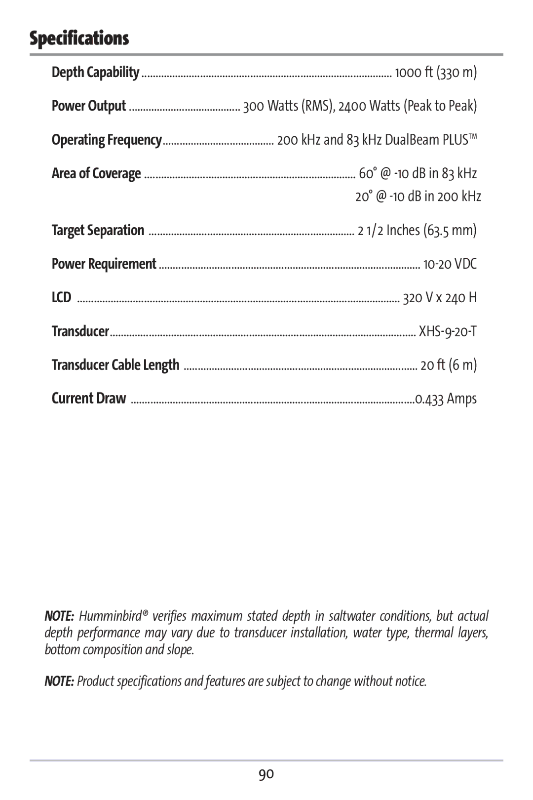 Humminbird 383c manual Specifications 