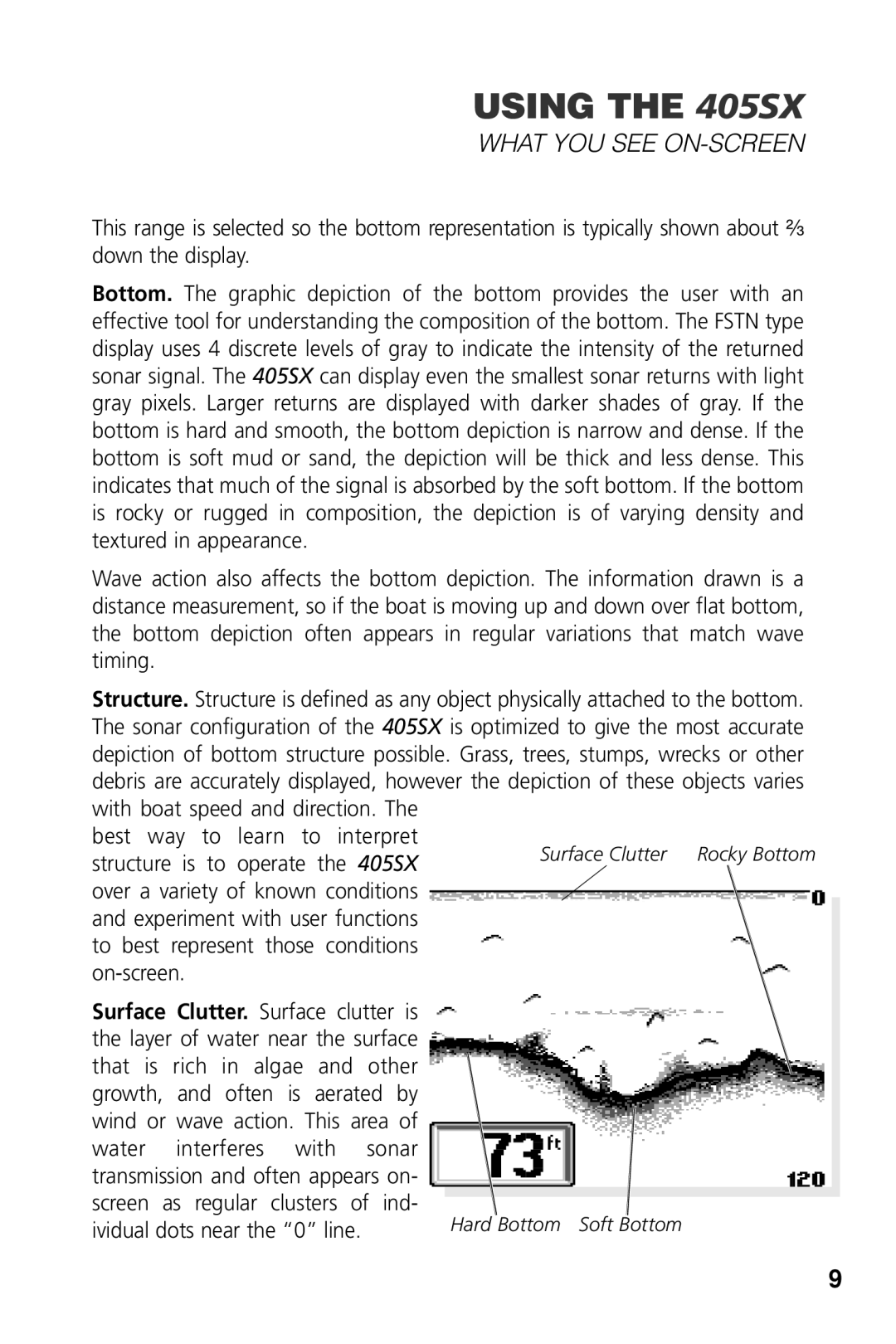 Humminbird 405SX manual To best represent those conditions on-screen, Water interferes with Sonar 