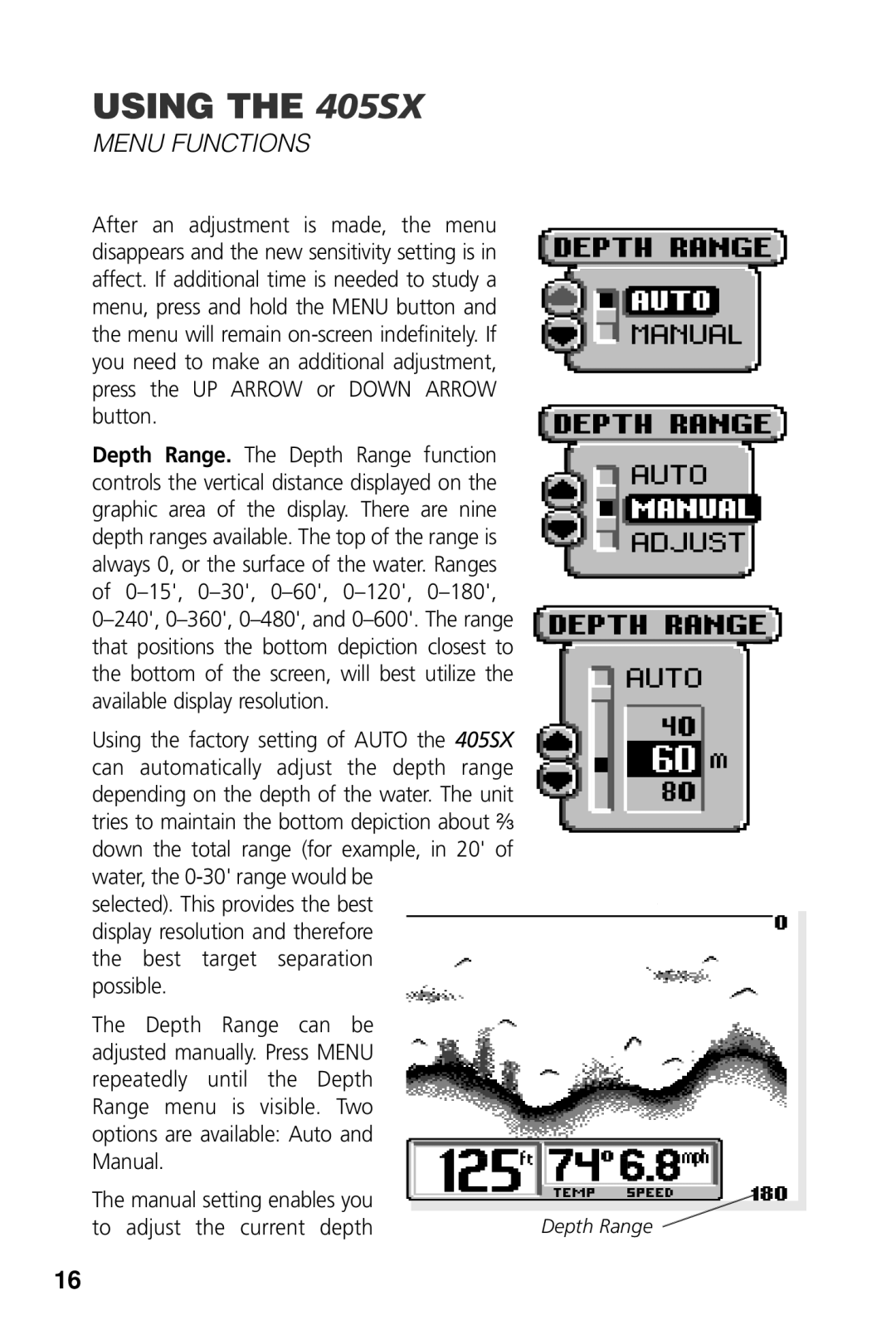 Humminbird 405SX manual Depth Range 