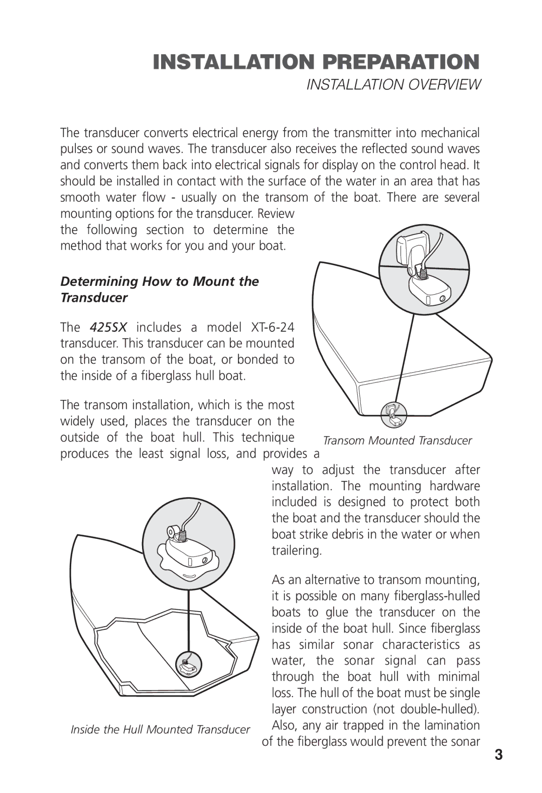 Humminbird 425 SX manual Installation Overview, Determining How to Mount Transducer 