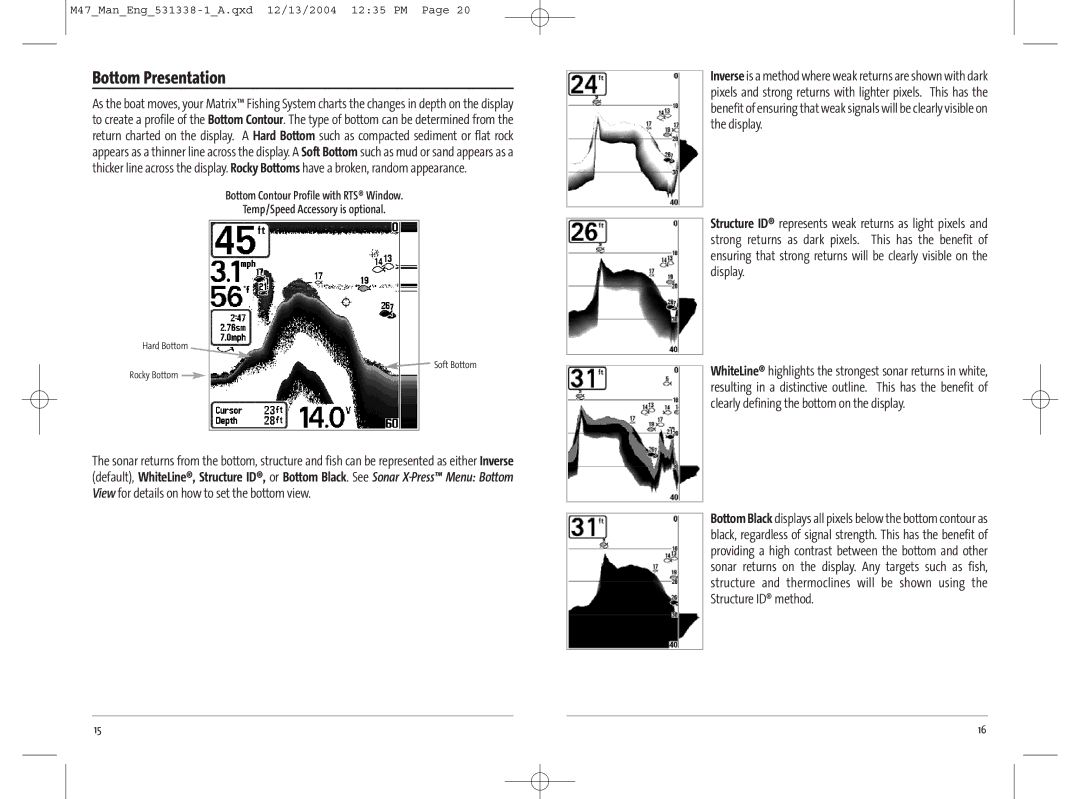 Humminbird 531338-1_A, 47 manual Bottom Presentation 