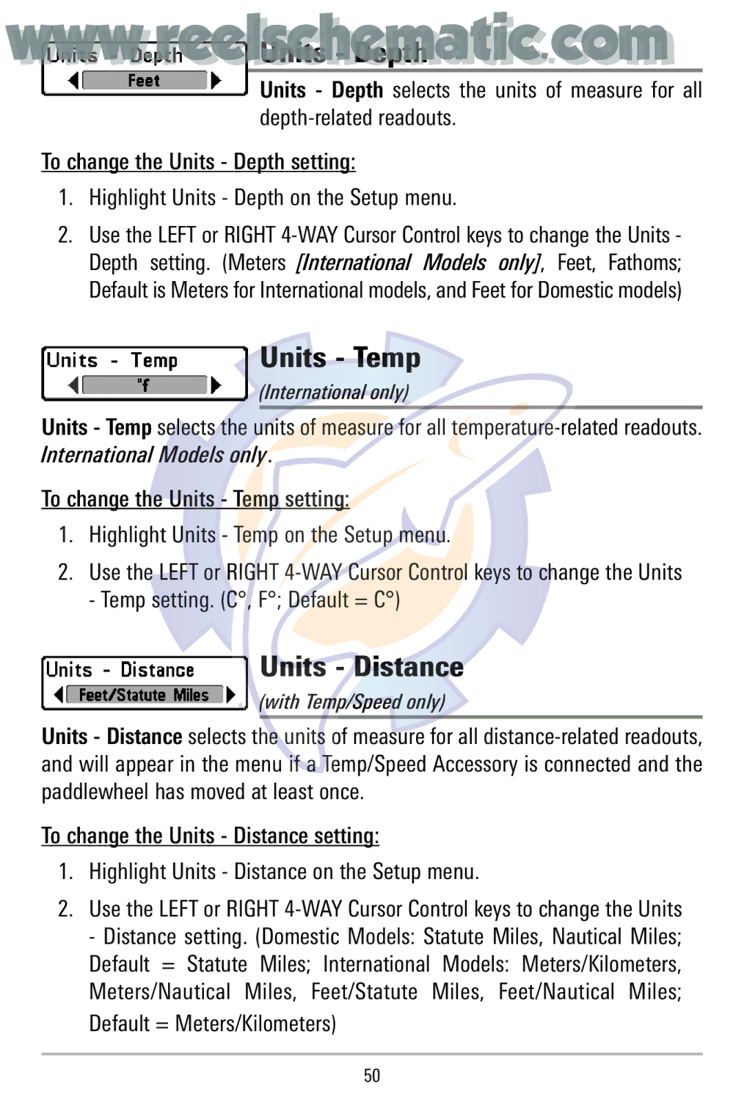 Humminbird 500 manual Units Temp, Units Distance 