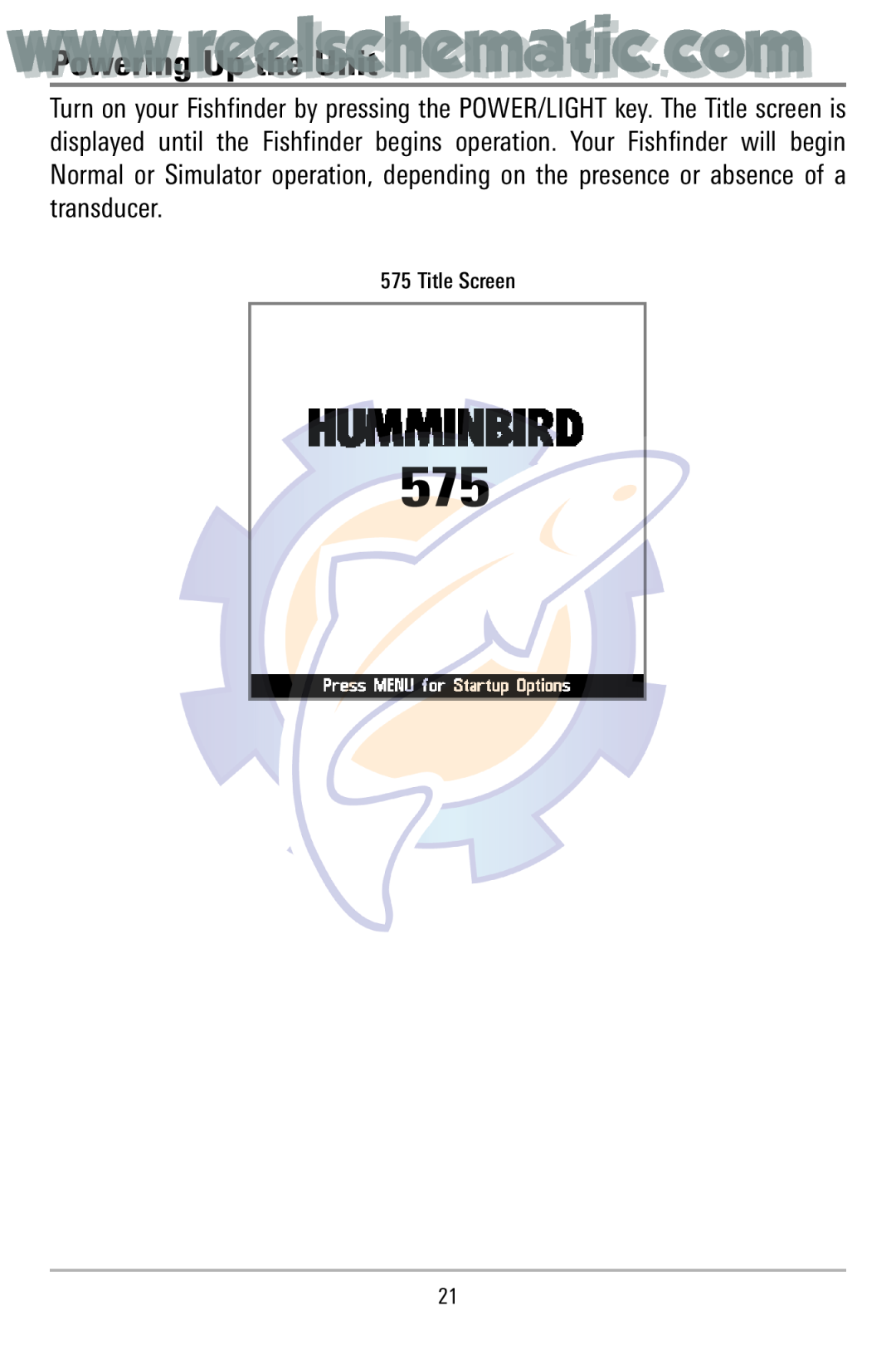 Humminbird 500 manual Title Screen, wwwPo ering..reelscheUp the Unit matic..com 