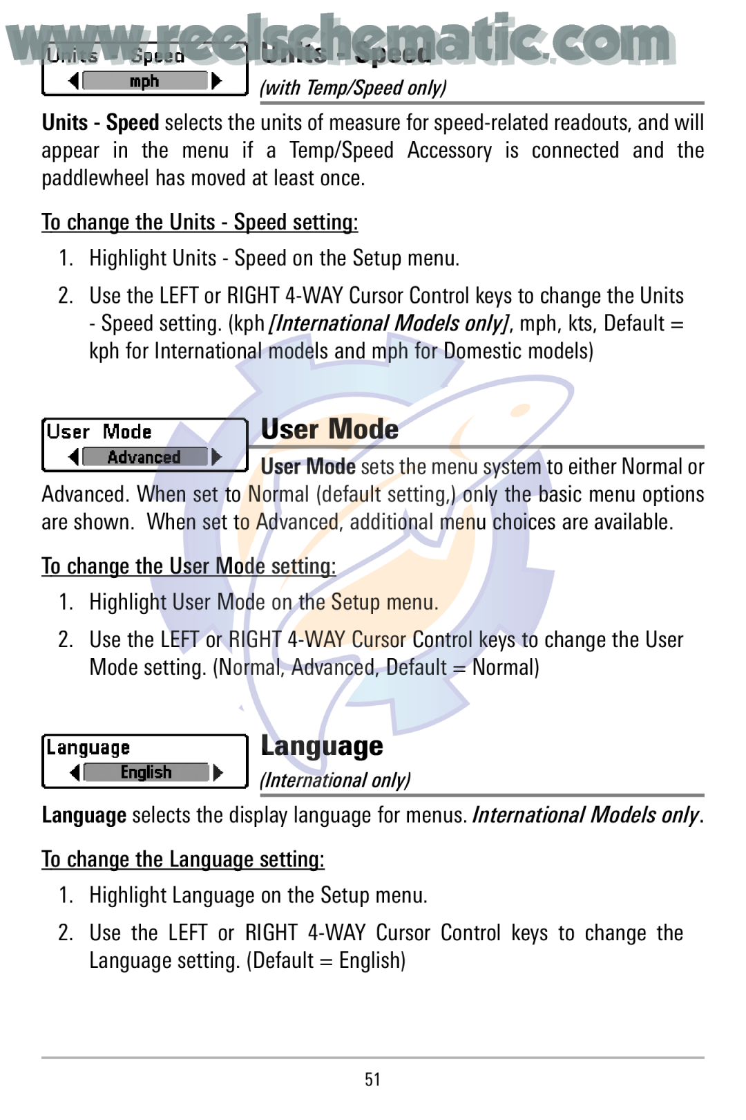 Humminbird 500 manual User Mode, Language 