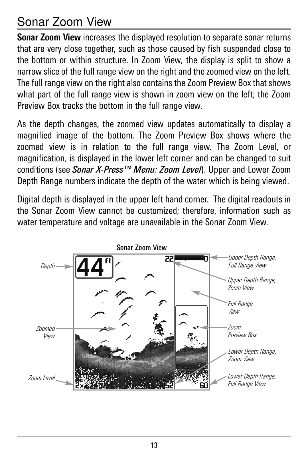 Humminbird 515, 500 series manual Sonar Zoom View 