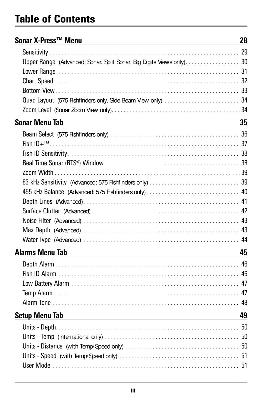 Humminbird 515, 500 series manual Alarms Menu Tab 