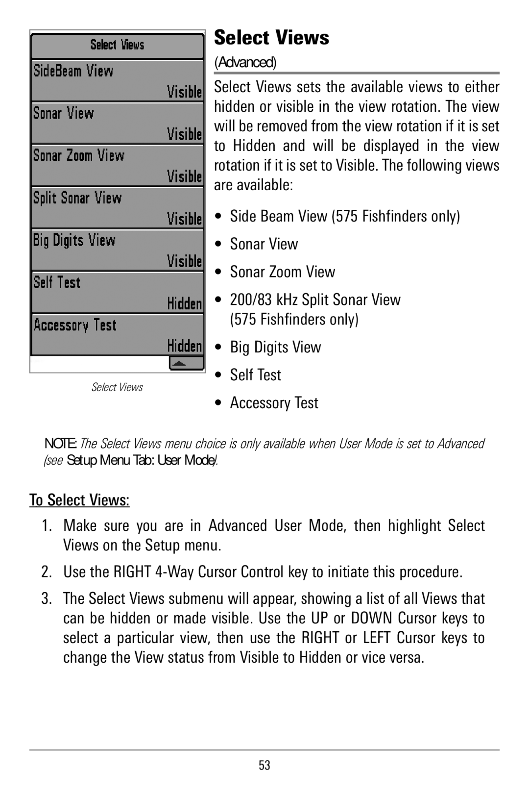 Humminbird 515, 500 series manual Select Views 