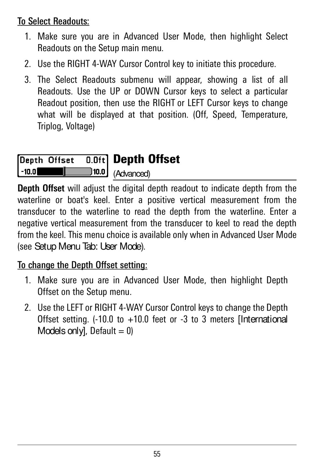 Humminbird 515, 500 series manual Depth Offset 