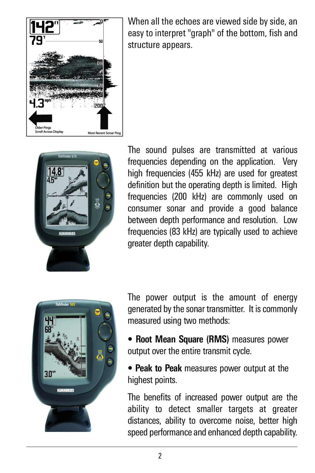 Humminbird 500 series, 515 manual Peak to Peak measures power output at the highest points 