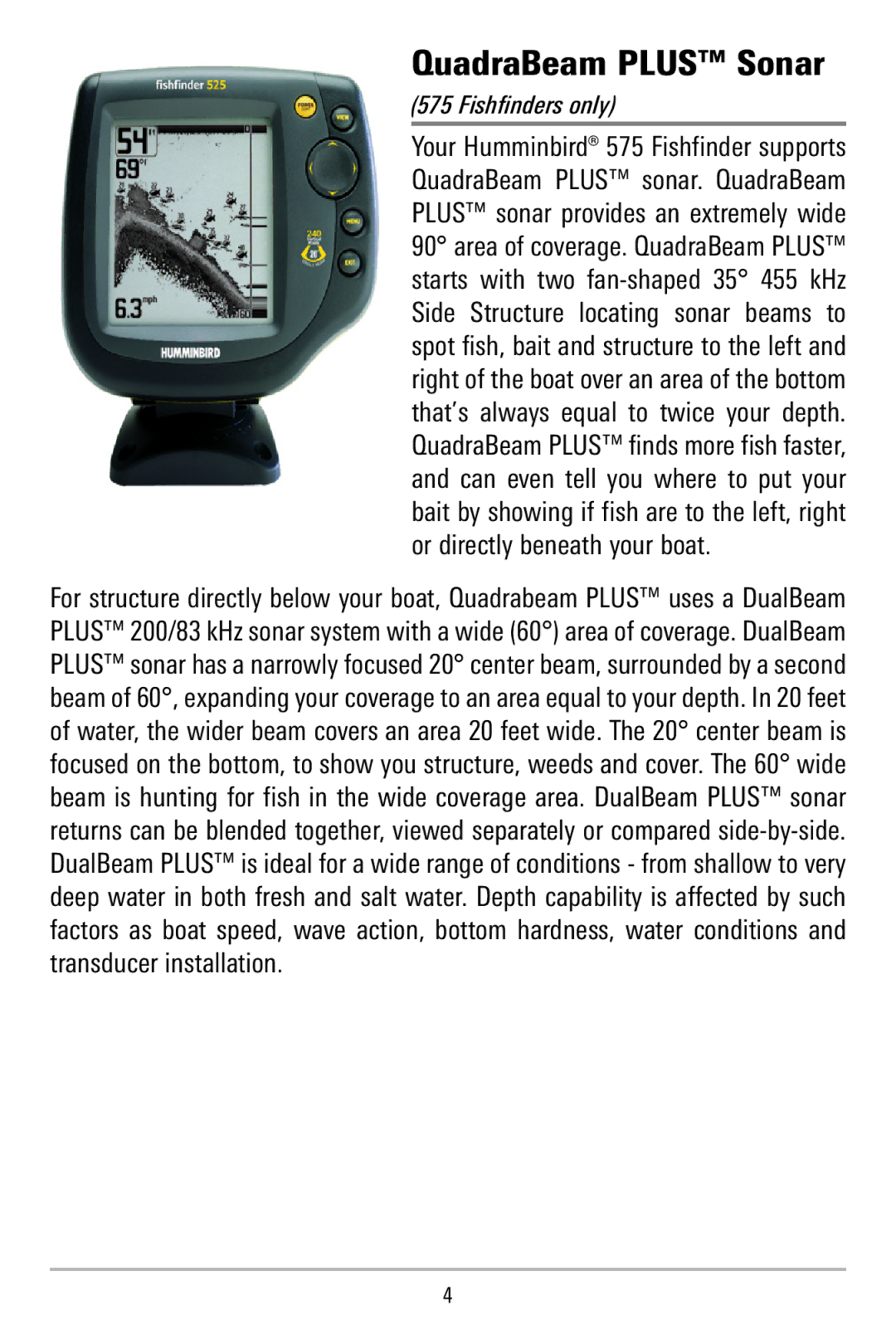 Humminbird 500 series, 515 manual QuadraBeam Plus Sonar 