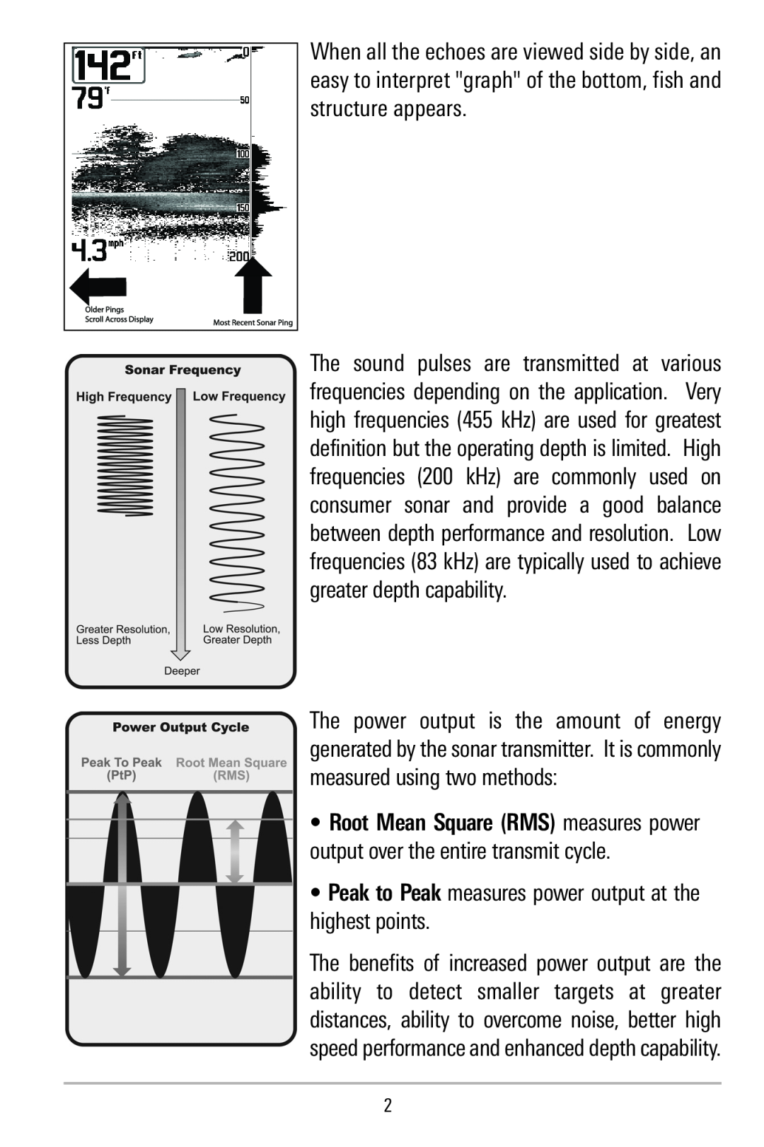Humminbird 500 series, 515 manual Peak to Peak measures power output at the highest points 