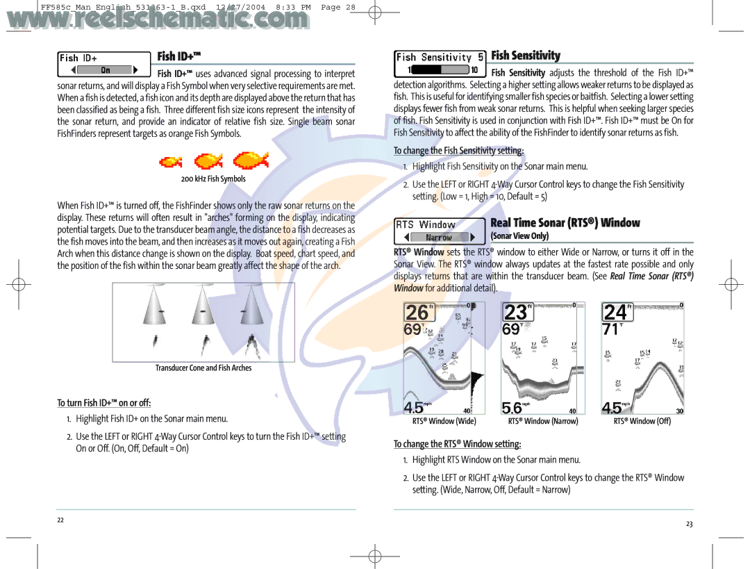 Humminbird 531363-1_A manual To turn Fish ID+ on or off, To change the Fish Sensitivity setting 