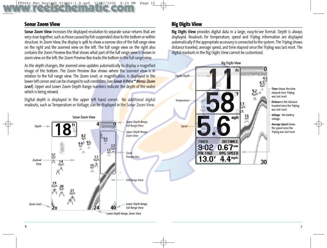 Humminbird 531363-1_A manual Sonar Zoom View, Big Digits View 