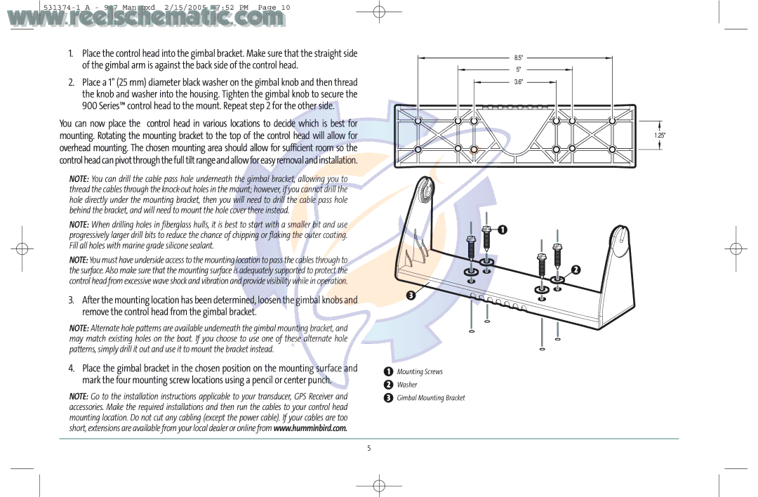 Humminbird 531374-1_A manual Mounting Screws Washer Gimbal Mounting Bracket 