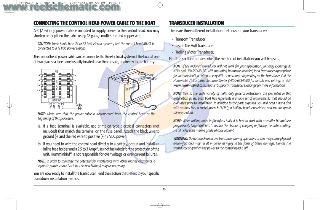 Humminbird 531374-1_A manual Transducer Installation, Connecting the Control Head Power Cable to the Boat 