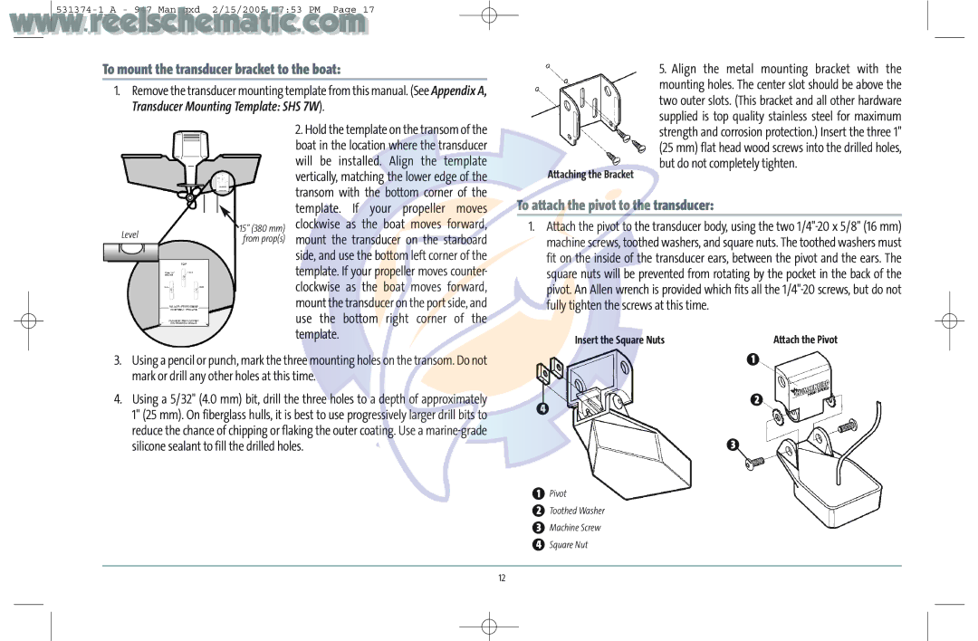 Humminbird 531374-1_A manual To mount the transducer bracket to the boat, To attach the pivot to the transducer 