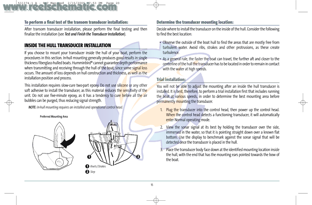 Humminbird 531374-1_A manual Inside the Hull Transducer Installation, Determine the transducer mounting location 