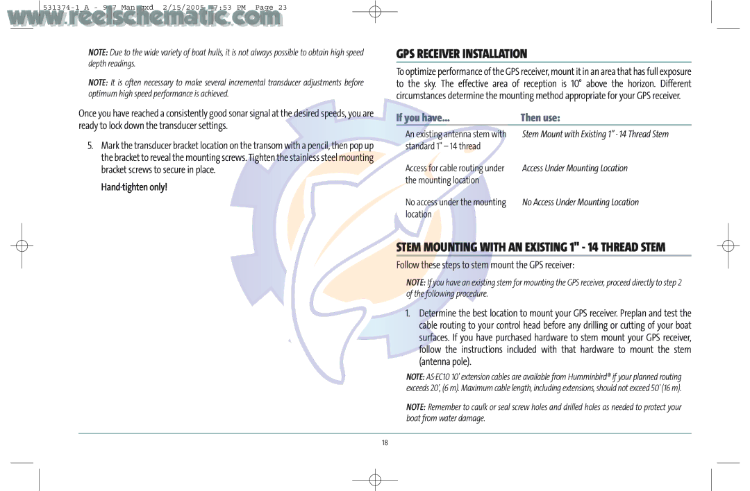 Humminbird 531374-1_A manual GPS Receiver Installation, If you have… Then use, Hand-tighten only 