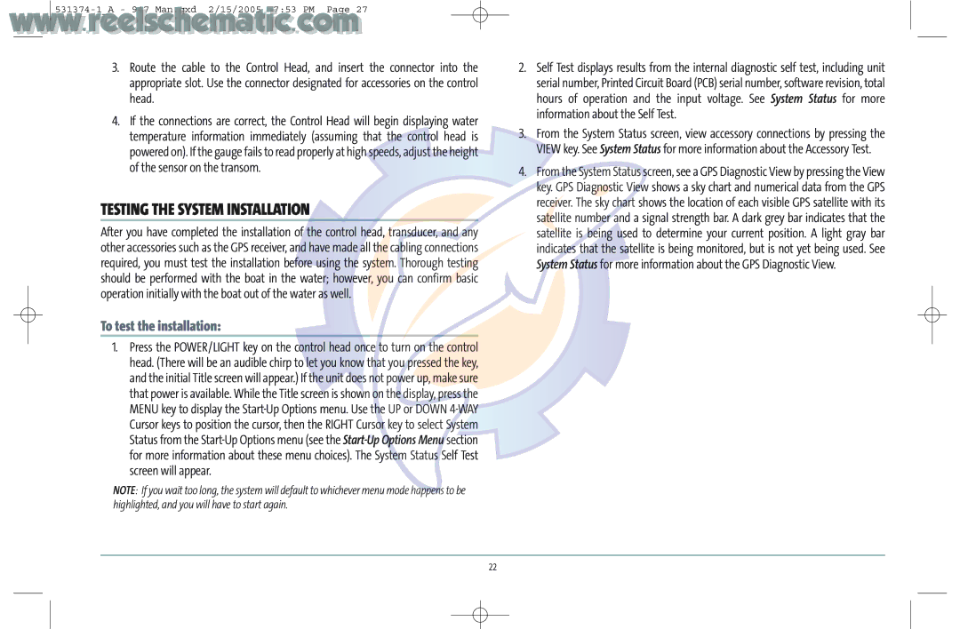 Humminbird 531374-1_A manual Testing the System Installation, To test the installation 