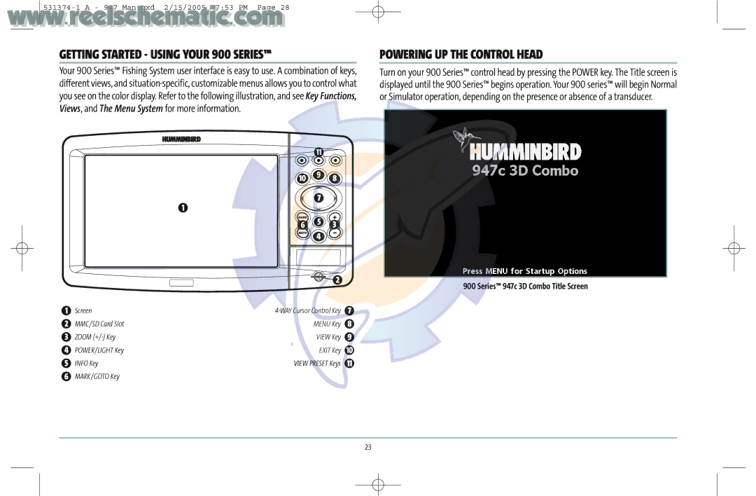 Humminbird 531374-1_A manual Powering UP the Control Head, Series 947c 3D Combo Title Screen 