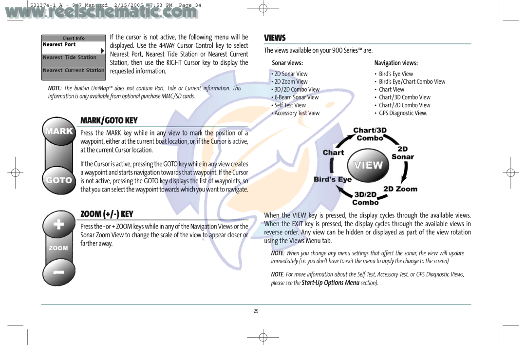 Humminbird 531374-1_A manual Mark/Goto Key, Views available on your 900 Series are 