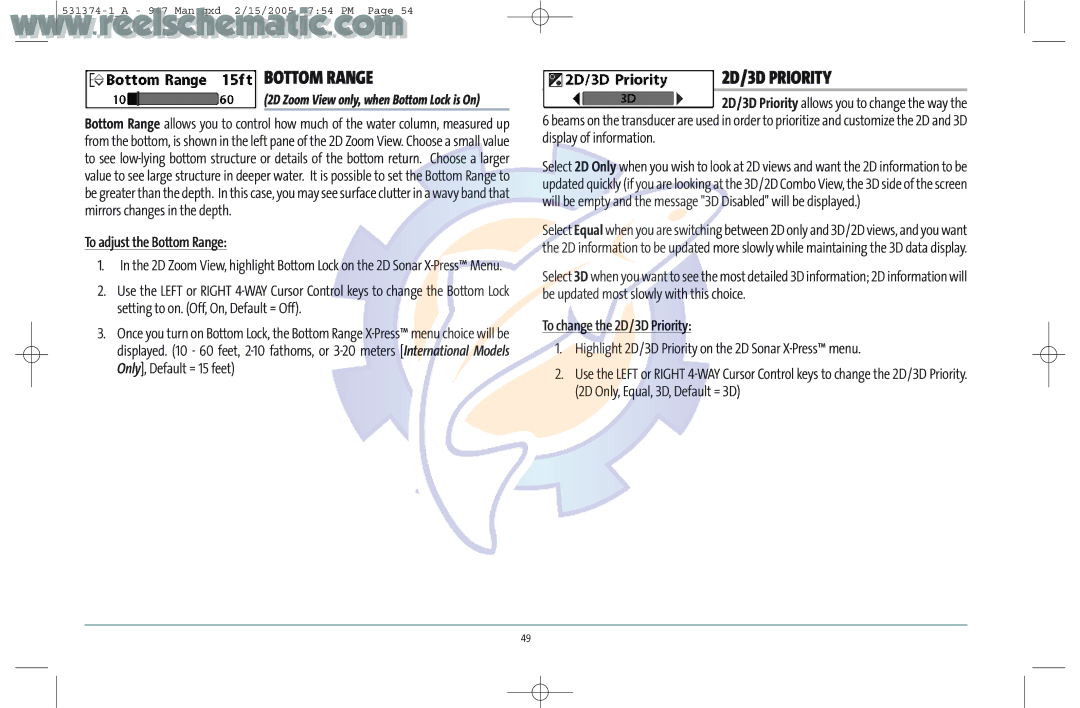 Humminbird 531374-1_A manual To adjust the Bottom Range, To change the 2D/3D Priority 