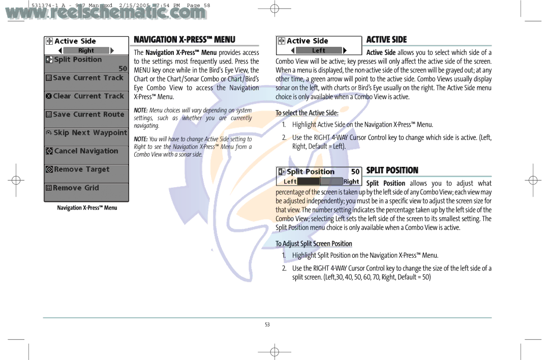 Humminbird 531374-1_A manual Highlight Split Position on the Navigation X-Press Menu 