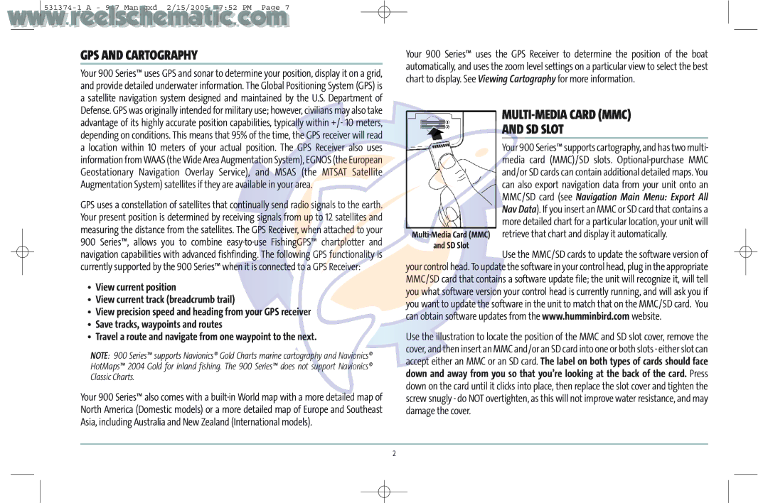 Humminbird 531374-1_A manual GPS and Cartography, MULTI-MEDIA Card MMC SD Slot 