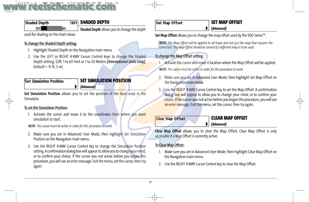 Humminbird 531374-1_A manual Shaded Depth, SET MAP Offset, Clear MAP Offset 